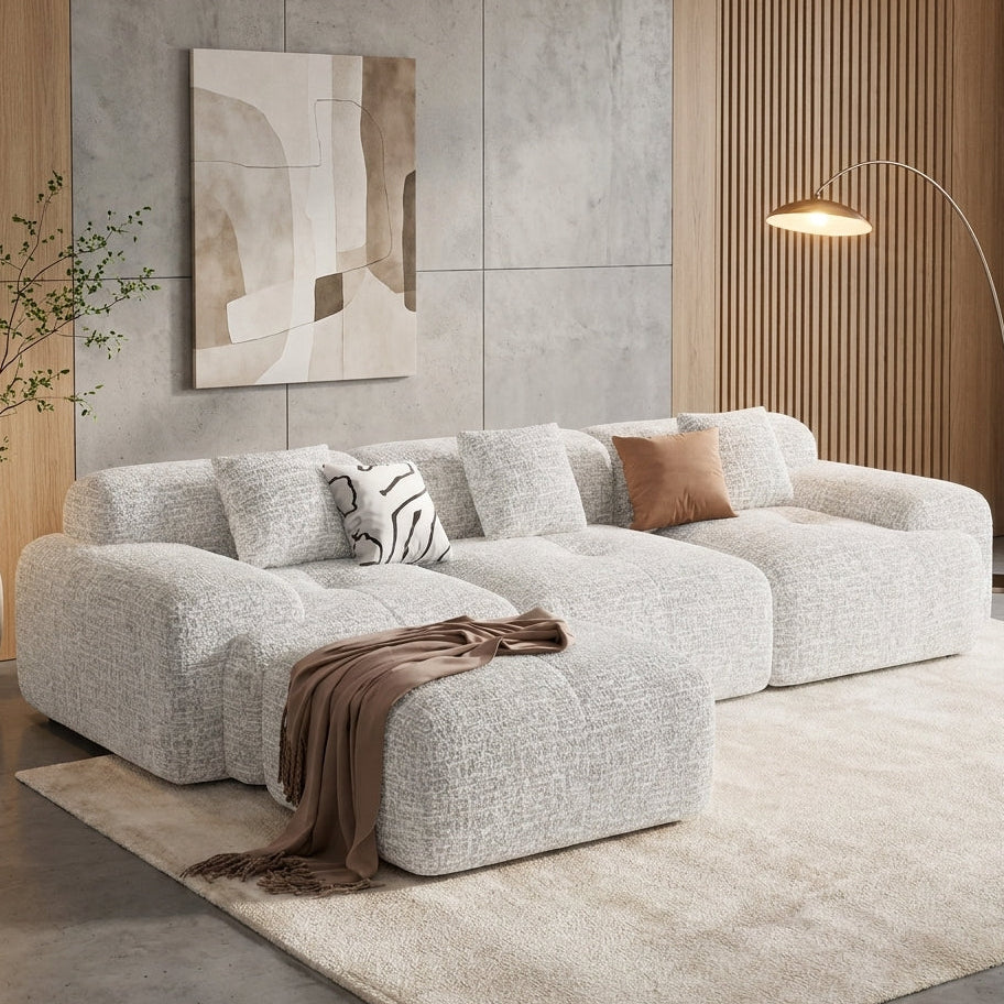 Flex Sofa | 122" Modular L-Shape Boneless Chenille Sectional with Ottoman