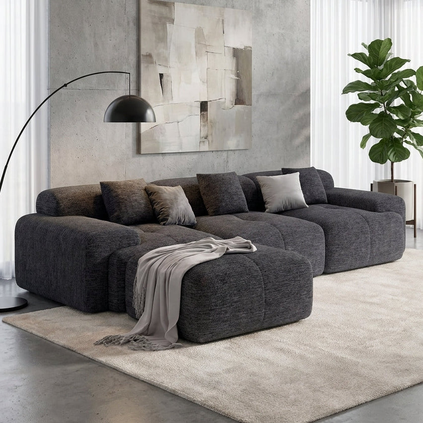 Flex Sofa | 122" Modular L-Shape Boneless Chenille Sectional with Ottoman