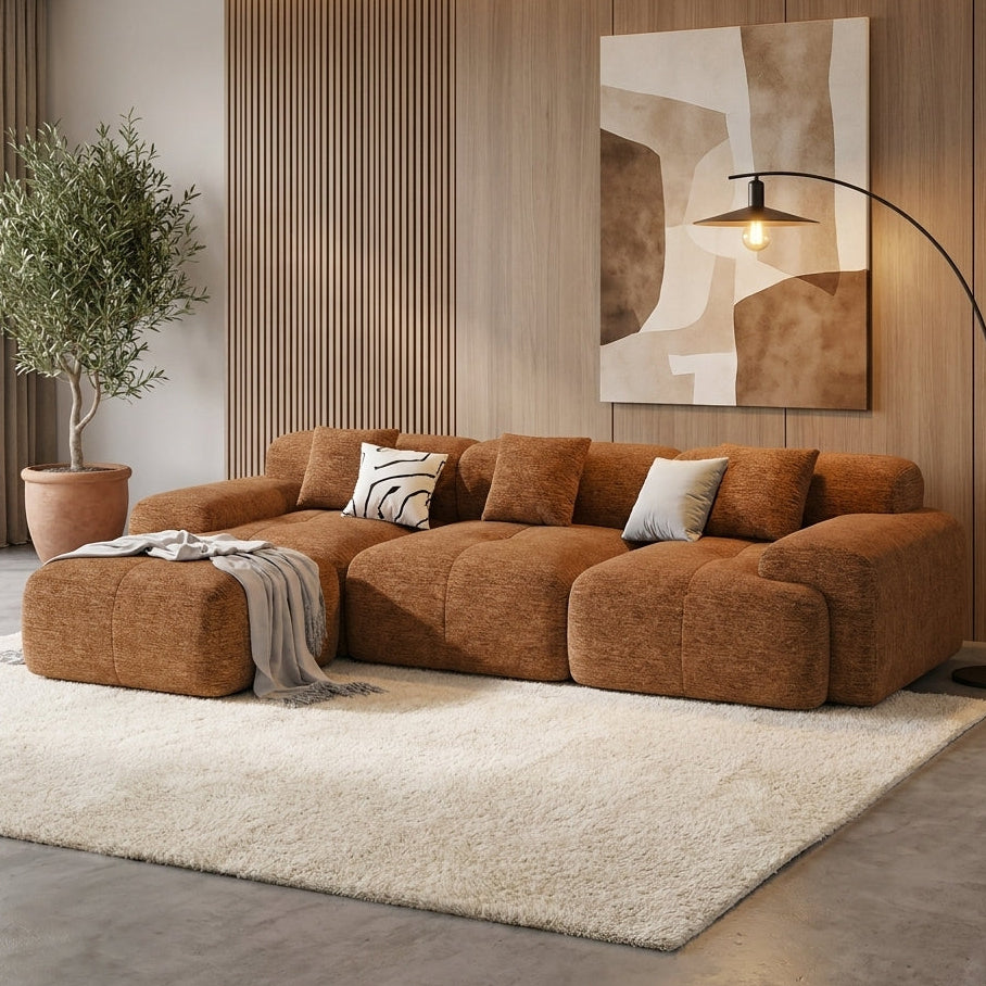 Flex Sofa | 122" Modular L-Shape Boneless Chenille Sectional with Ottoman