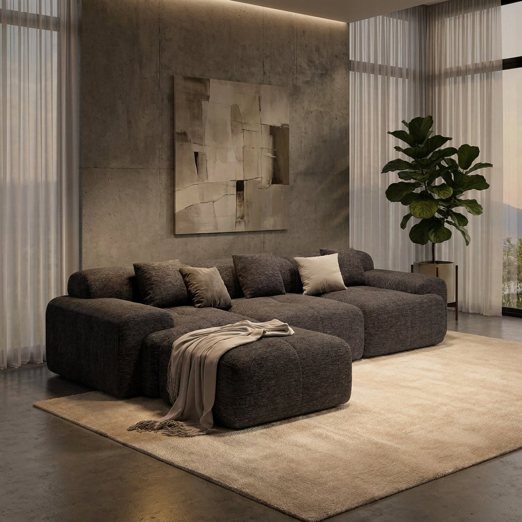 Flex Sofa | 122" Modular L-Shape Boneless Chenille Sectional with Ottoman