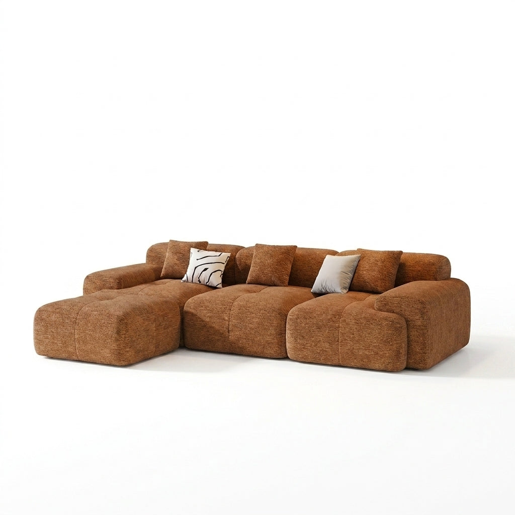Flex Sofa | 122" Modular L-Shape Boneless Chenille Sectional with Ottoman