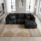 Flex Sofa | 110" L-Shape Boneless Chenille Sectional with Convertible Ottoman
