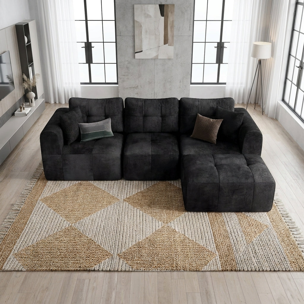 Flex Sofa | 110" L-Shape Boneless Chenille Sectional with Convertible Ottoman