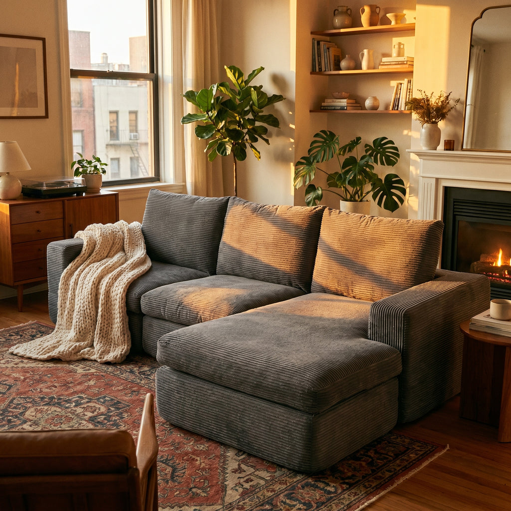 (1) B1 Cloud Sofa | 99" L-Shape Corduroy Sectional