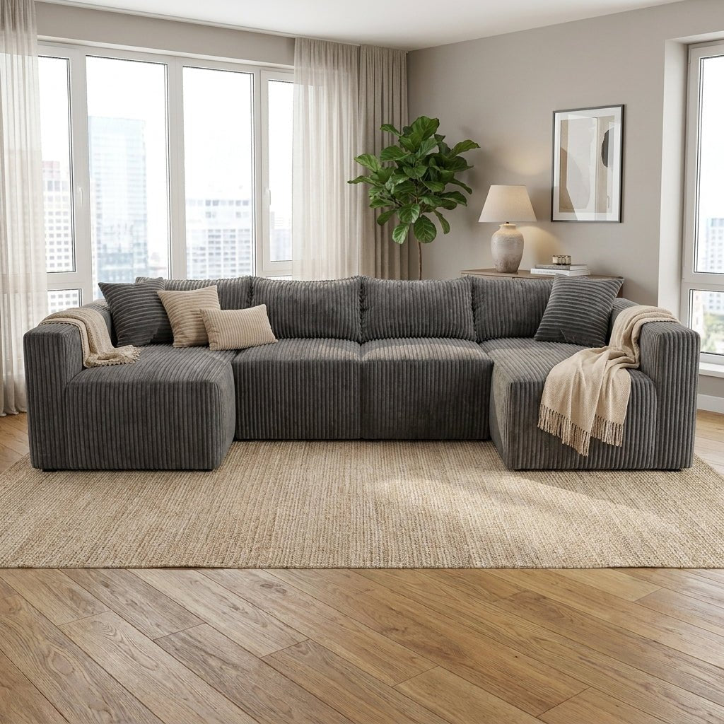 Mega Sofa | 128" Modular U-Shape Boneless Cloud Couch with Double Chaise - Boneless Sectional Sofa | Boneless Labs
