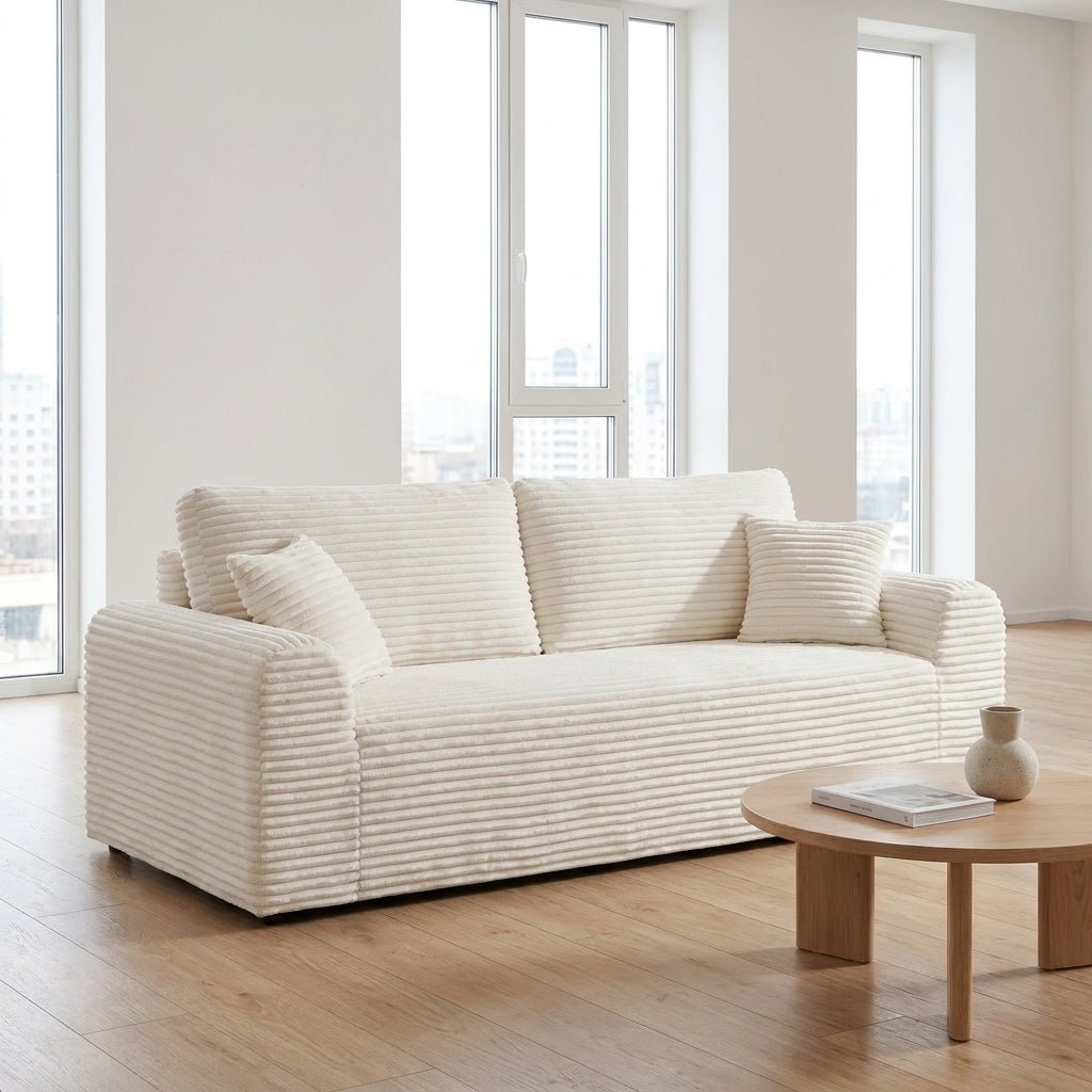Cloud Sofa | 86" Corduroy Boneless 3-Seater with Deep Seat & 2 Pillows - Boneless Sectional Sofa | Boneless Labs