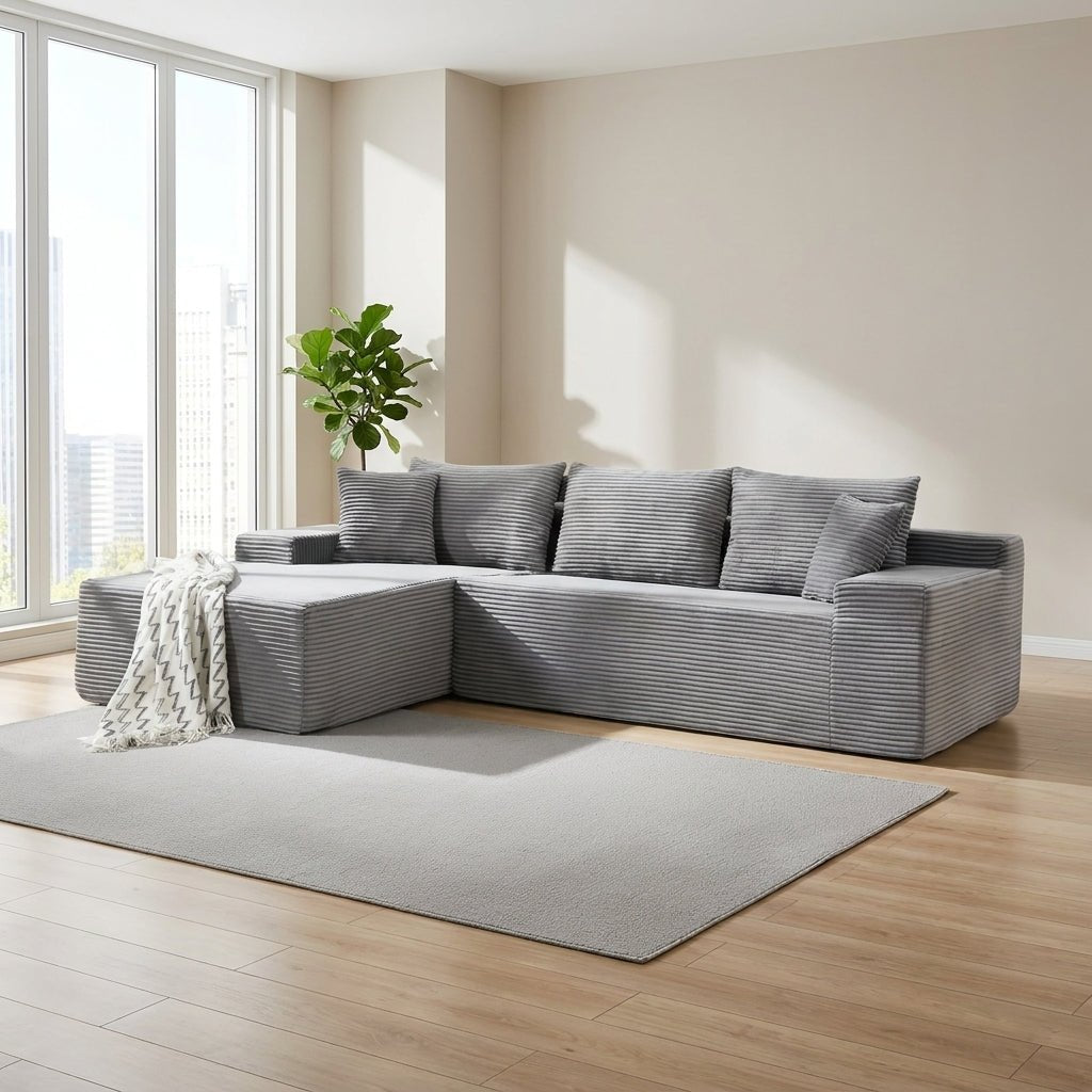 Cloud Sofa | 105" Reversible L-Shape Corduroy Sectional with Chaise - Boneless Sectional Sofa | Boneless Labs
