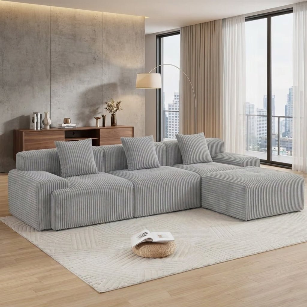 Flex Sofa | 118" Modular L-Shape Boneless Corduroy Sectional with Ottoman - Boneless Sectional Sofa | Boneless Labs