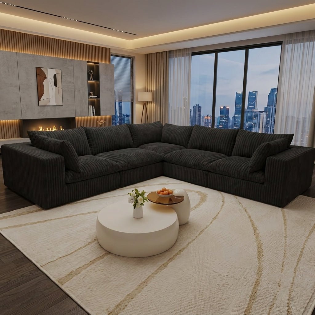 Mega Sofa | 118" Corner V-Shape Boneless Corduroy Sectional - Boneless Sectional Sofa | Boneless Labs