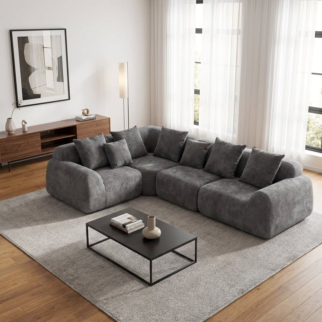 Flex Sofa | 118" Curved Velvet Boneless Sectional with L-Shape Chaise - Boneless Sectional Sofa | Boneless Labs