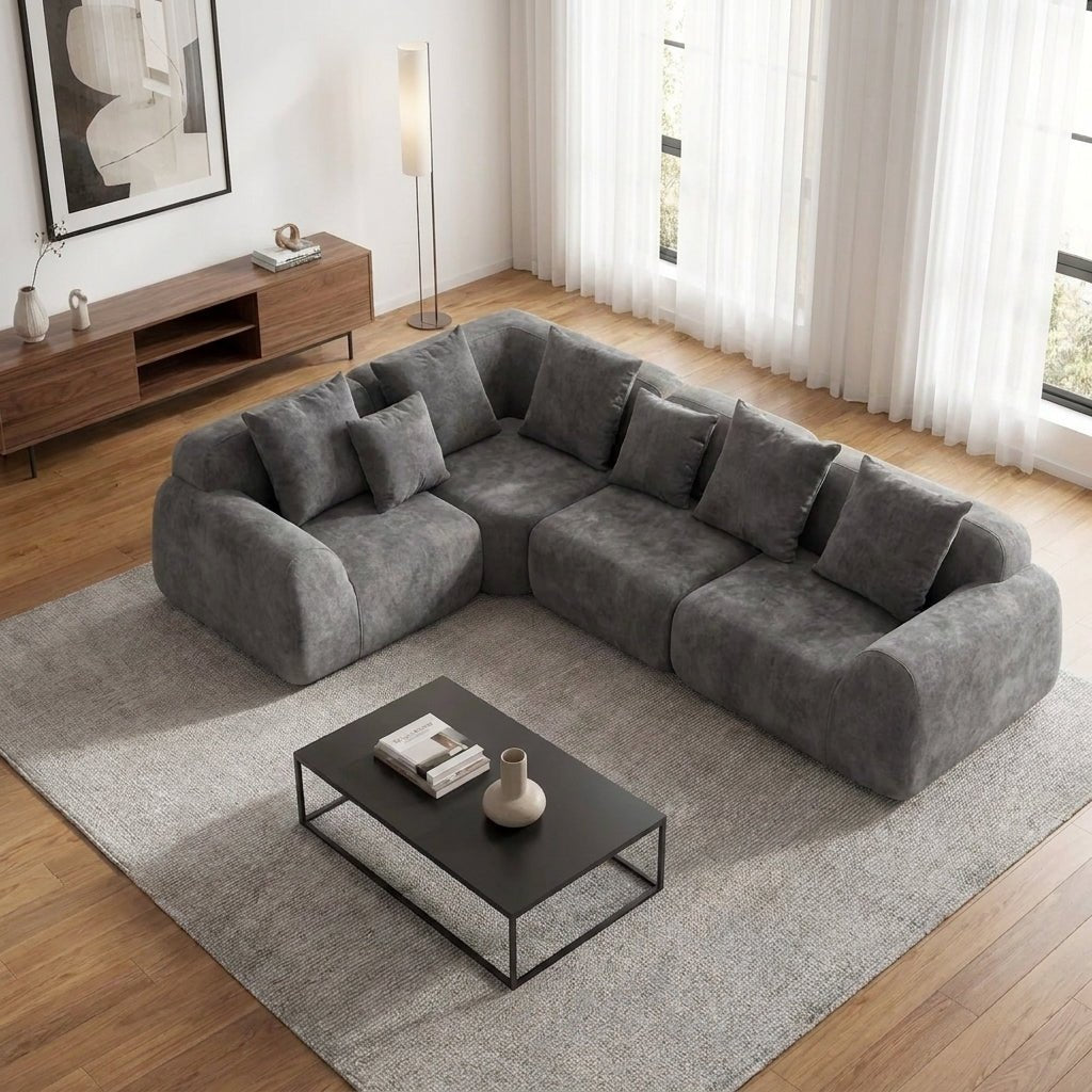Flex Sofa | 118" Curved Velvet Boneless Sectional with L-Shape Chaise - Boneless Sectional Sofa | Boneless Labs