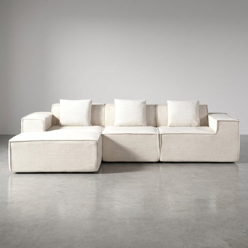 Flex Sofa | 112" Convertible L-Shape Boneless Corduroy Box Sofa with Ottoman