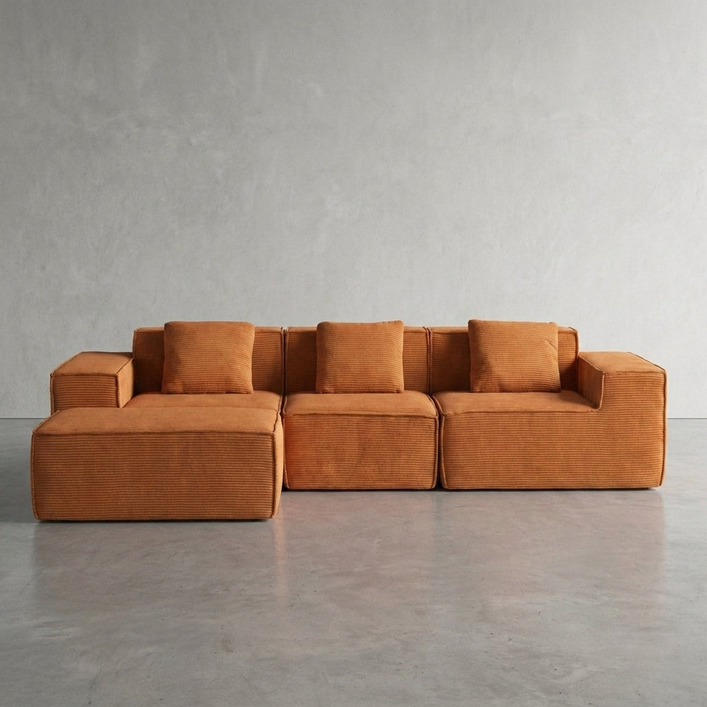 Flex Sofa | 112" Convertible L-Shape Boneless Corduroy Box Sofa with Ottoman