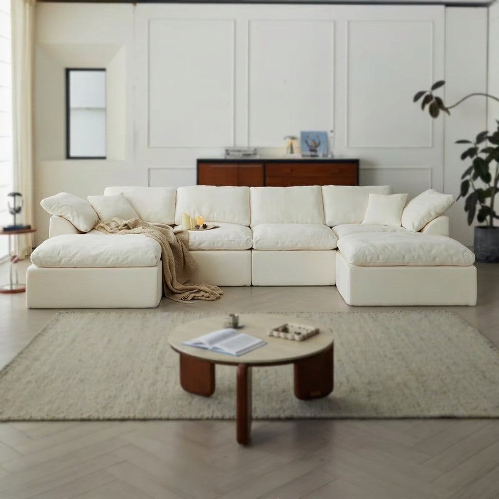 Flex Sofa | 139" Chenille Modular Convertible Sofa-Bed with 2 Ottomans
