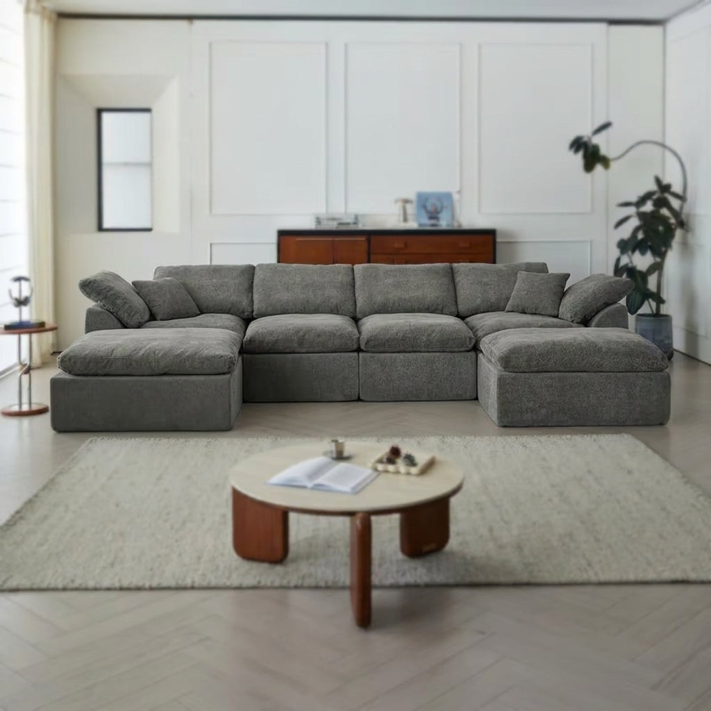 Flex Sofa | 139" Chenille Modular Convertible Sofa-Bed with 2 Ottomans