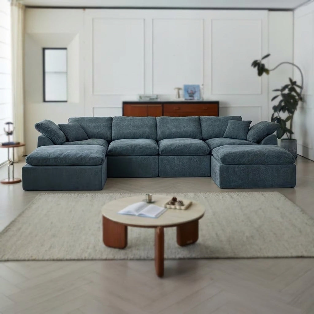 Flex Sofa | 139" Chenille Modular Convertible Sofa-Bed with 2 Ottomans