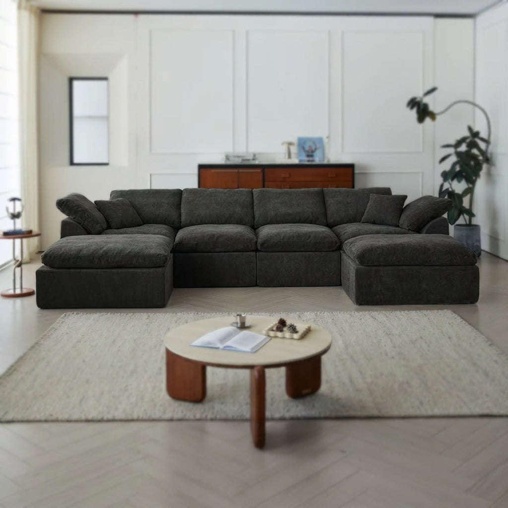 Flex Sofa | 139" Chenille Modular Convertible Sofa-Bed with 2 Ottomans