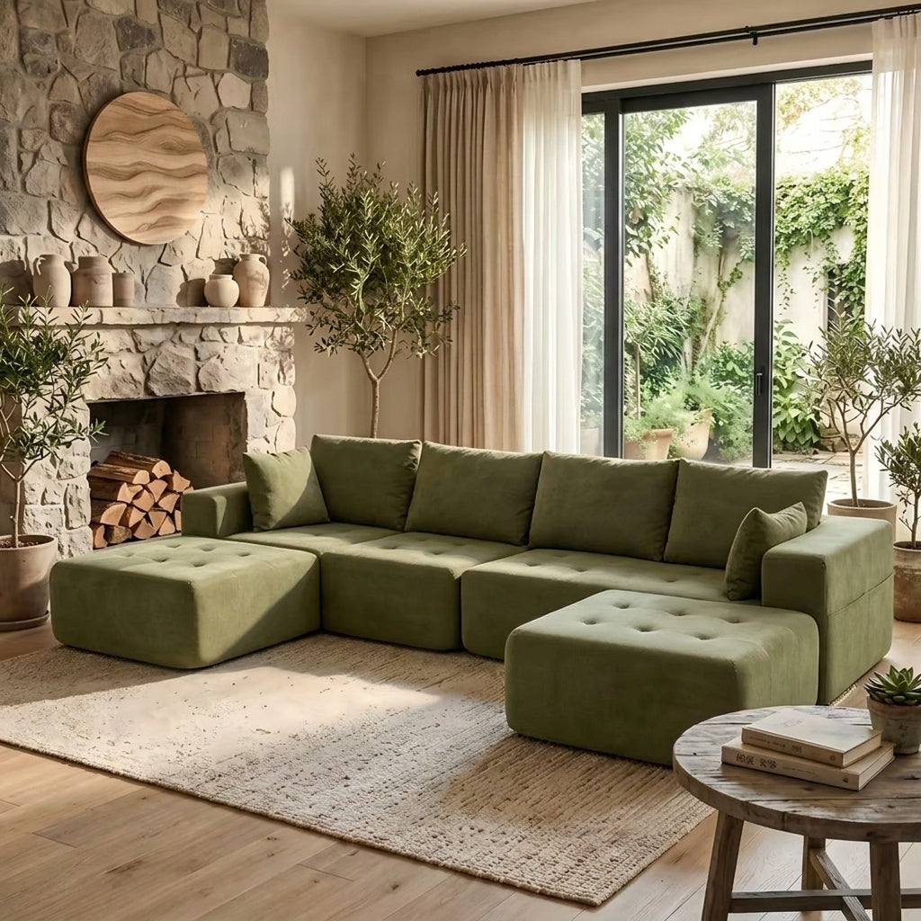 Flex Sofa | Convertible L/U-Shape Chenille Sectional with Ottoman