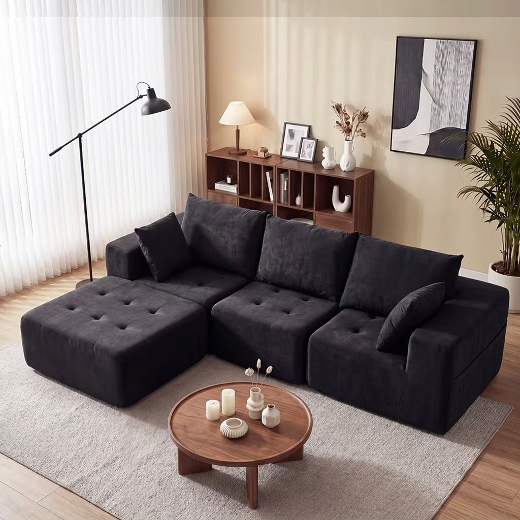 Flex Sofa | Convertible L/U-Shape Chenille Sectional with Ottoman