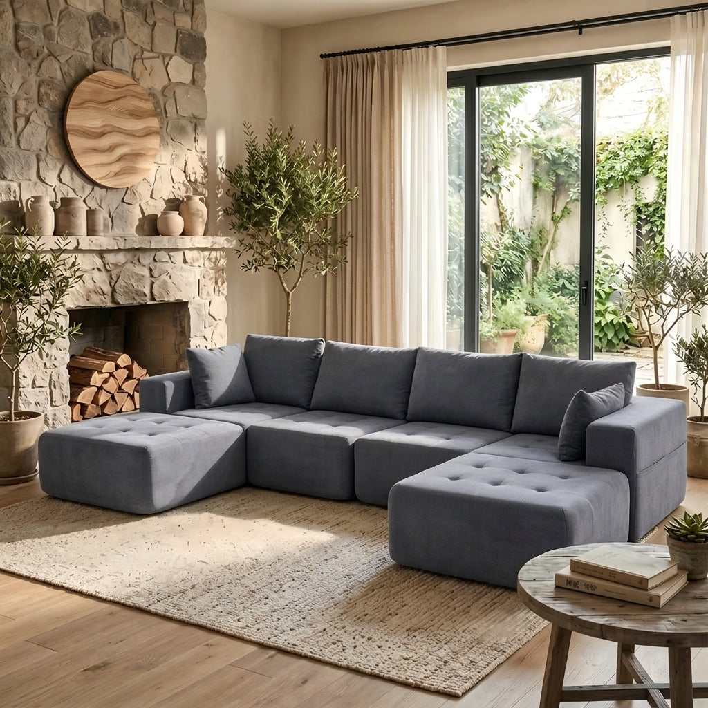 Flex Sofa | Convertible L/U-Shape Chenille Sectional with Ottoman