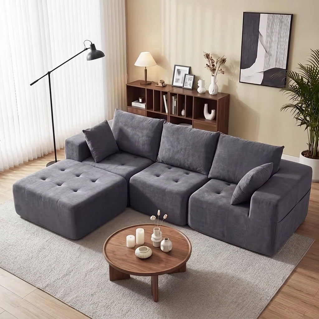 Flex Sofa | Convertible L/U-Shape Chenille Sectional with Ottoman