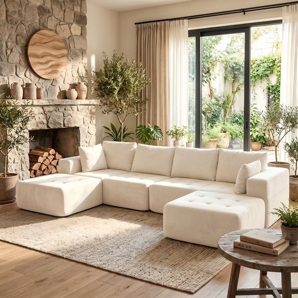 Flex Sofa | Convertible L/U-Shape Chenille Sectional with Ottoman
