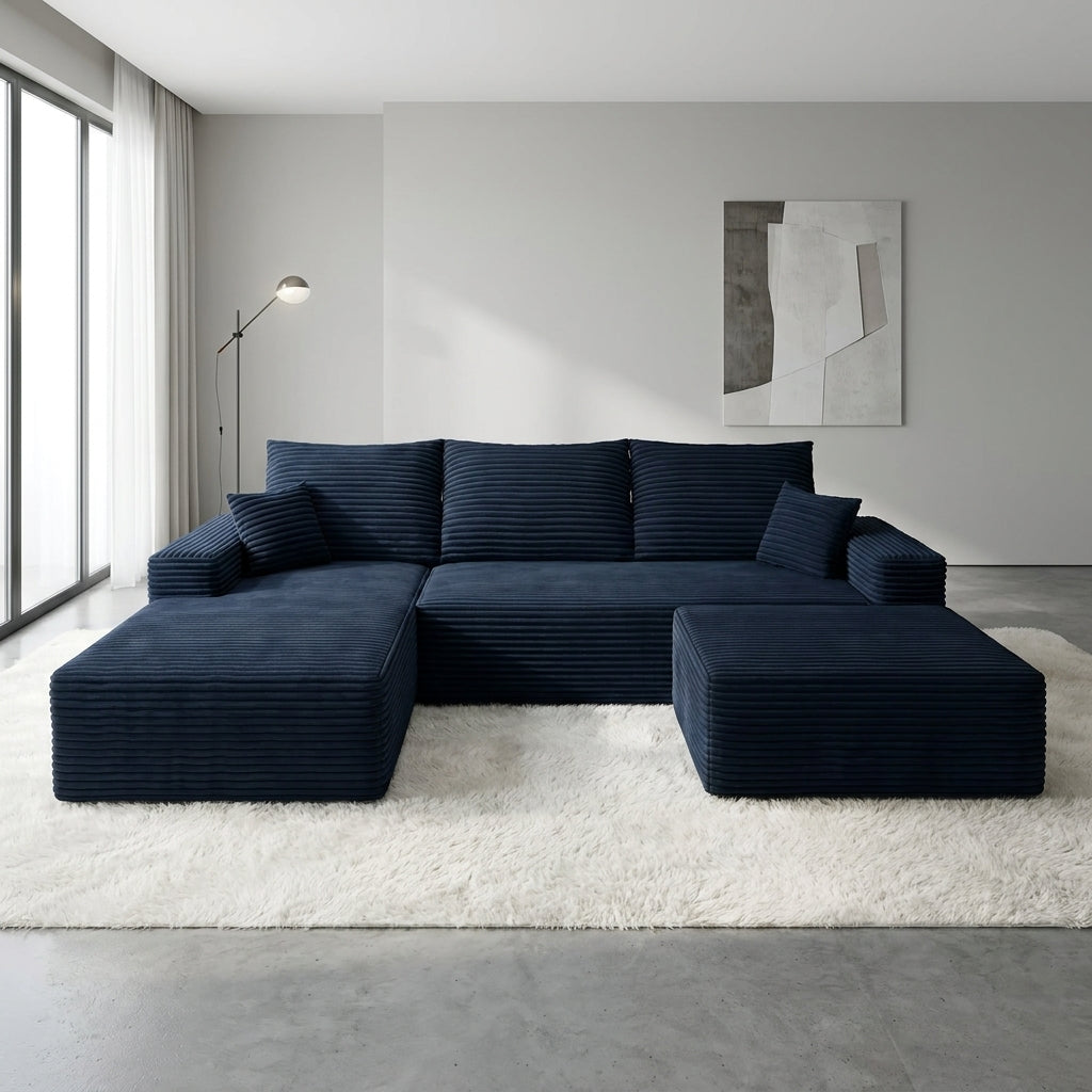 Flex Sofa | 96" U-Shape Boneless Corduroy Sectional with Ottoman