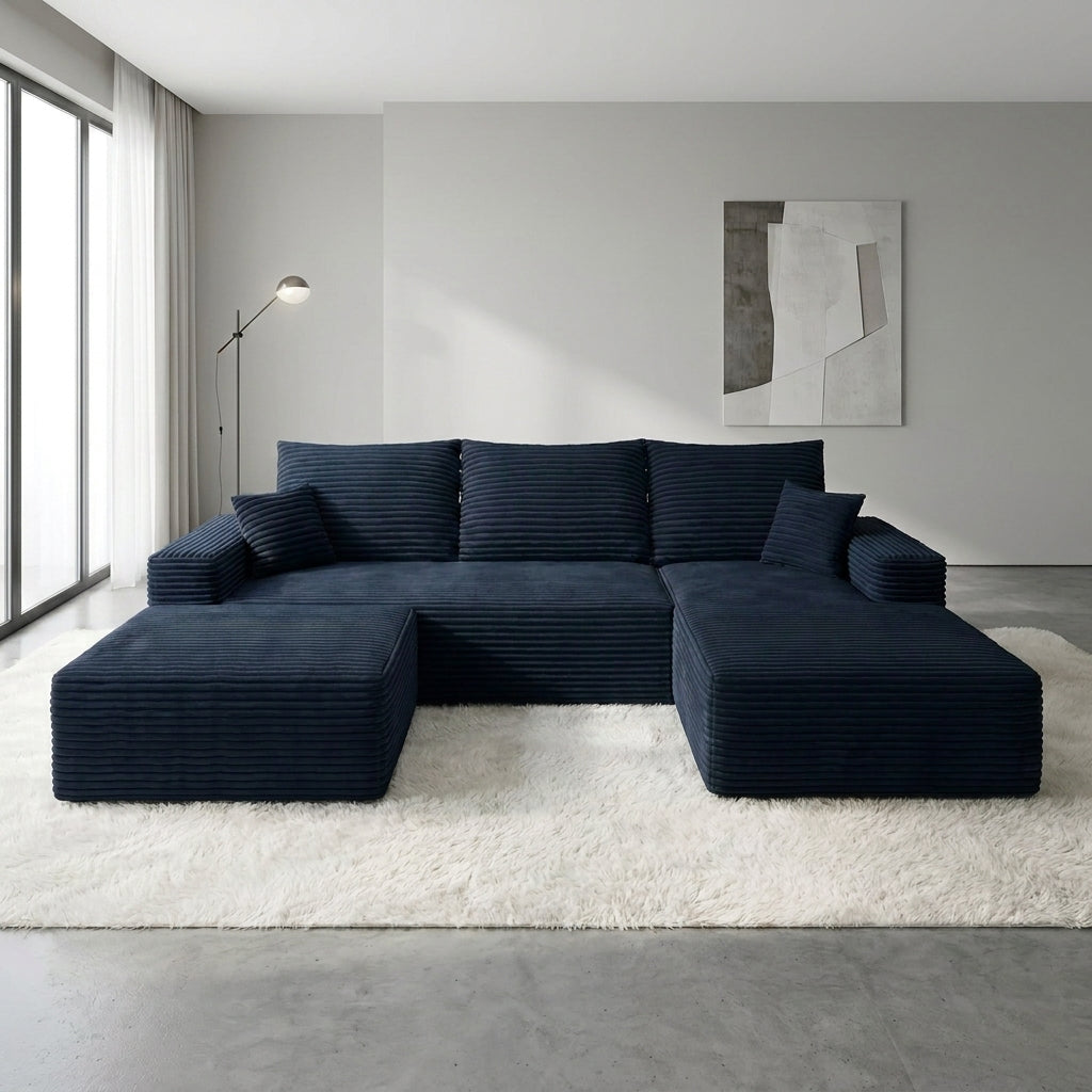 Flex Sofa | 96" U-Shape Boneless Corduroy Sectional with Ottoman