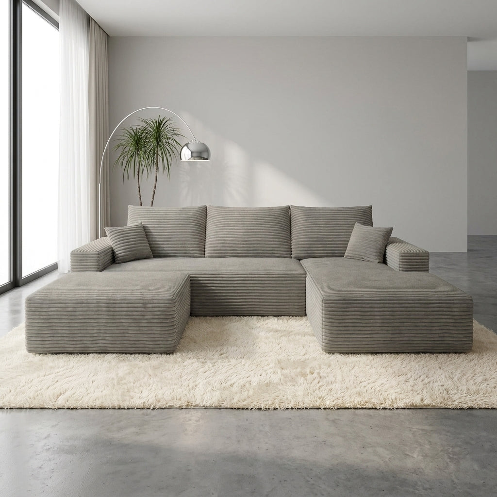 Flex Sofa | 96" U-Shape Boneless Corduroy Sectional with Ottoman