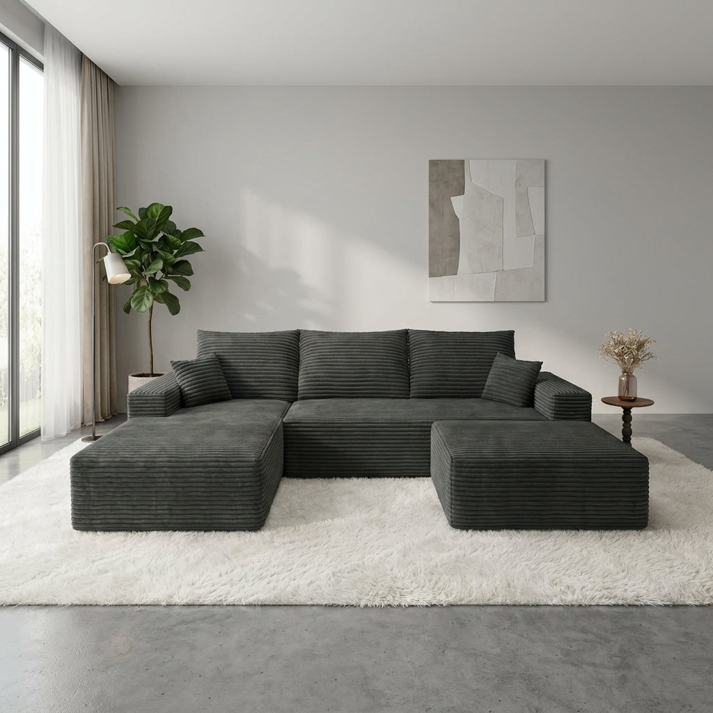 Flex Sofa | 96" U-Shape Boneless Corduroy Sectional with Ottoman