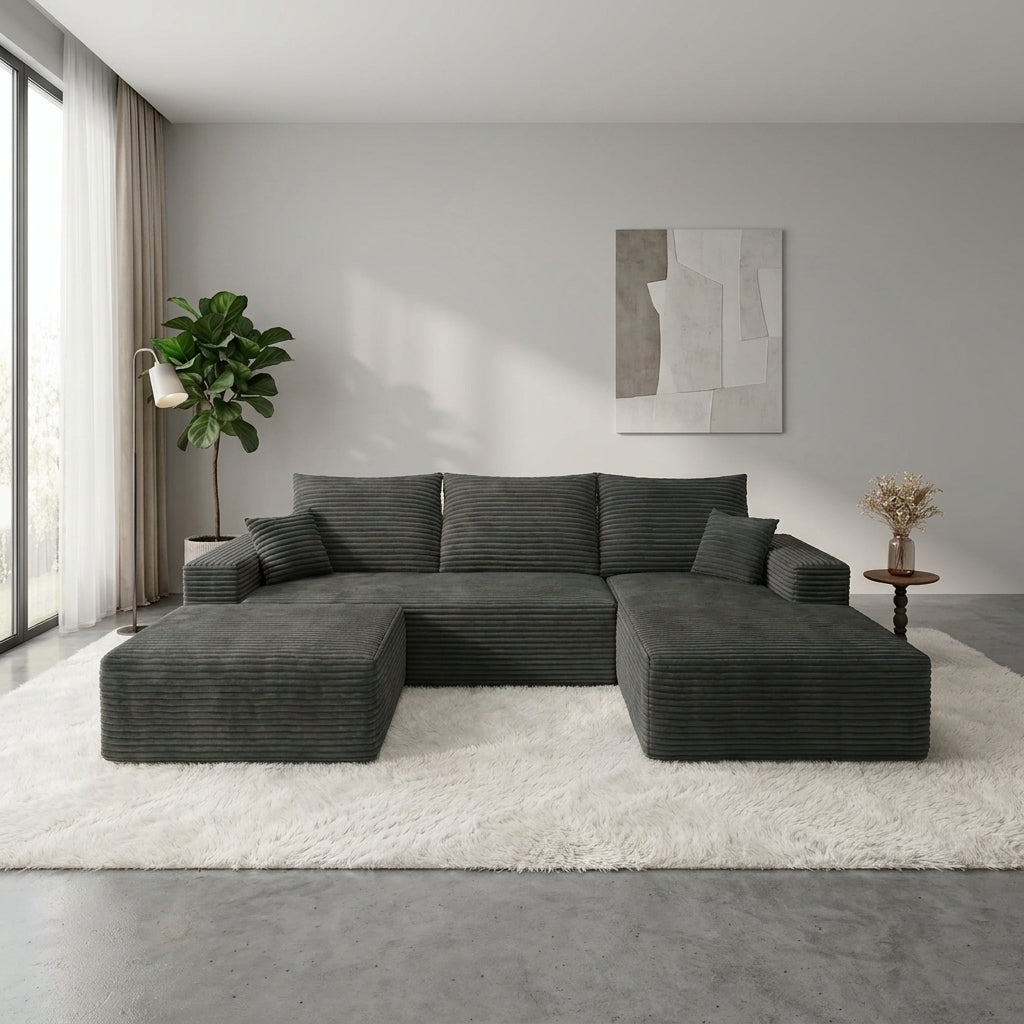 Flex Sofa | 96" U-Shape Boneless Corduroy Sectional with Ottoman