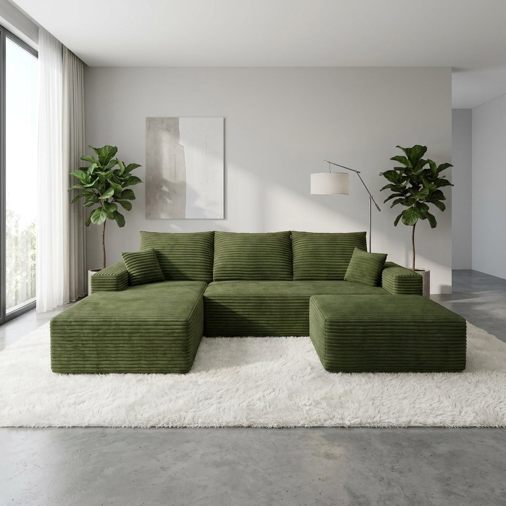 Flex Sofa | 96" U-Shape Boneless Corduroy Sectional with Ottoman