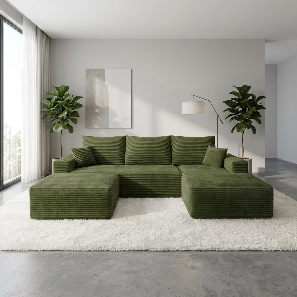 Flex Sofa | 96" U-Shape Boneless Corduroy Sectional with Ottoman