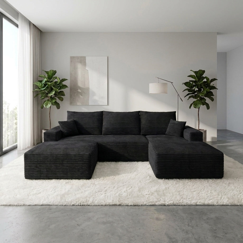 Flex Sofa | 96" U-Shape Boneless Corduroy Sectional with Ottoman