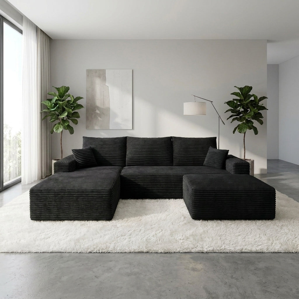 Flex Sofa | 96" U-Shape Boneless Corduroy Sectional with Ottoman