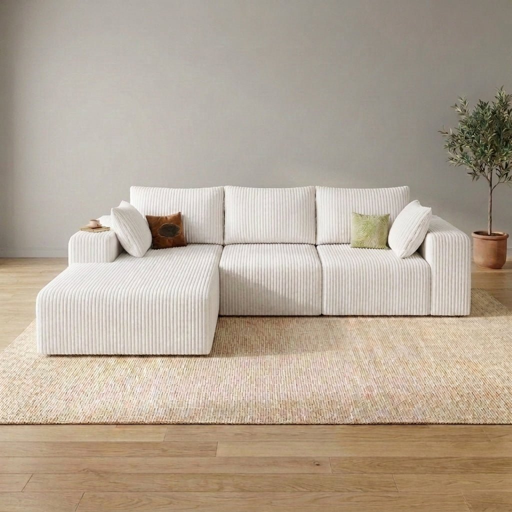 Cloud Sofa | 96" Modular L-Shape Corduroy Sectional with Chaise - Boneless Sectional Sofa | Boneless Labs