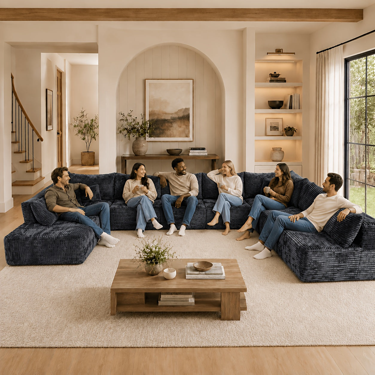 Mega Sofa | 223" Oversized L-Shape Boneless Corduroy Sectional with Detachable Chaise