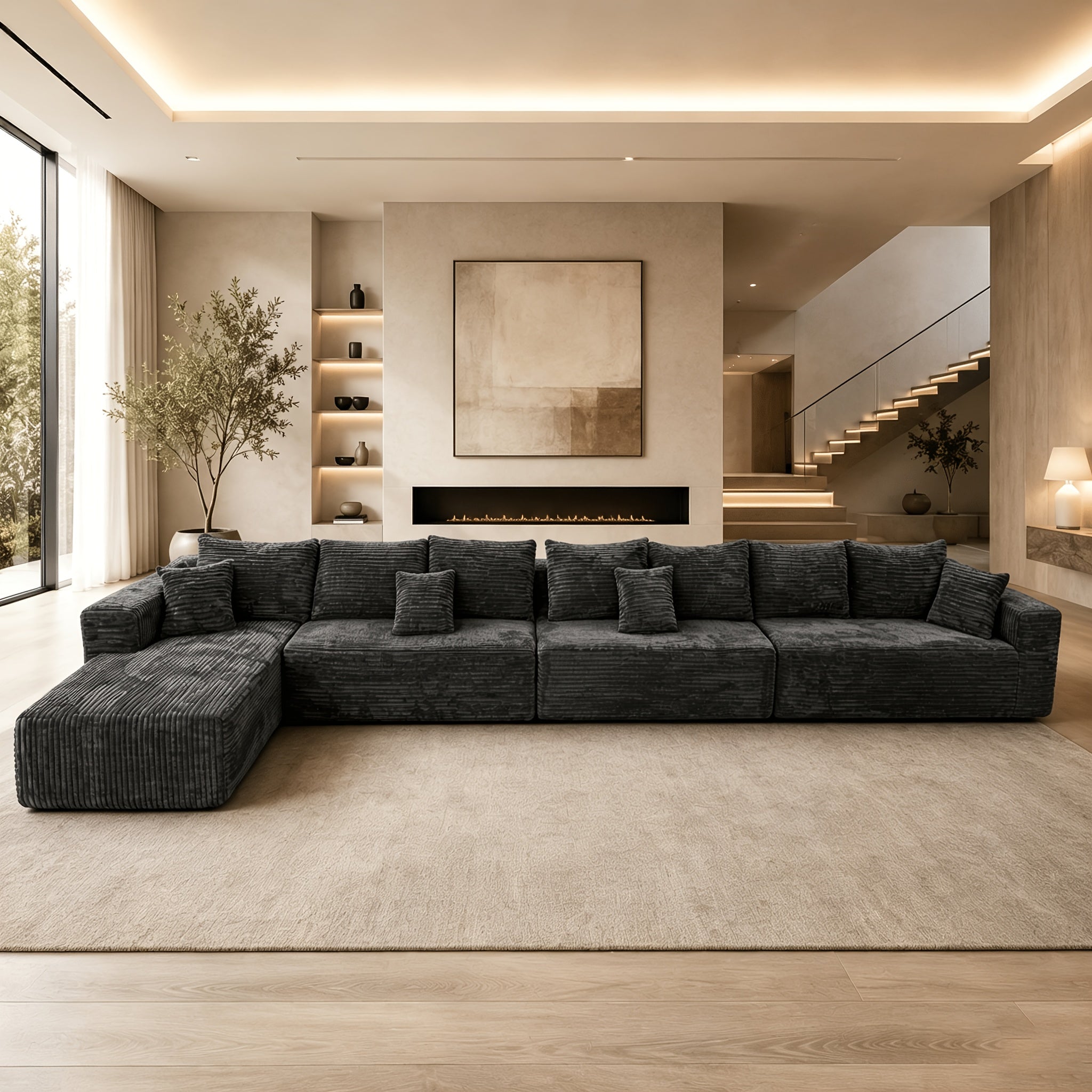 Mega Sofa | 223" Oversized L-Shape Boneless Corduroy Sectional with Detachable Chaise