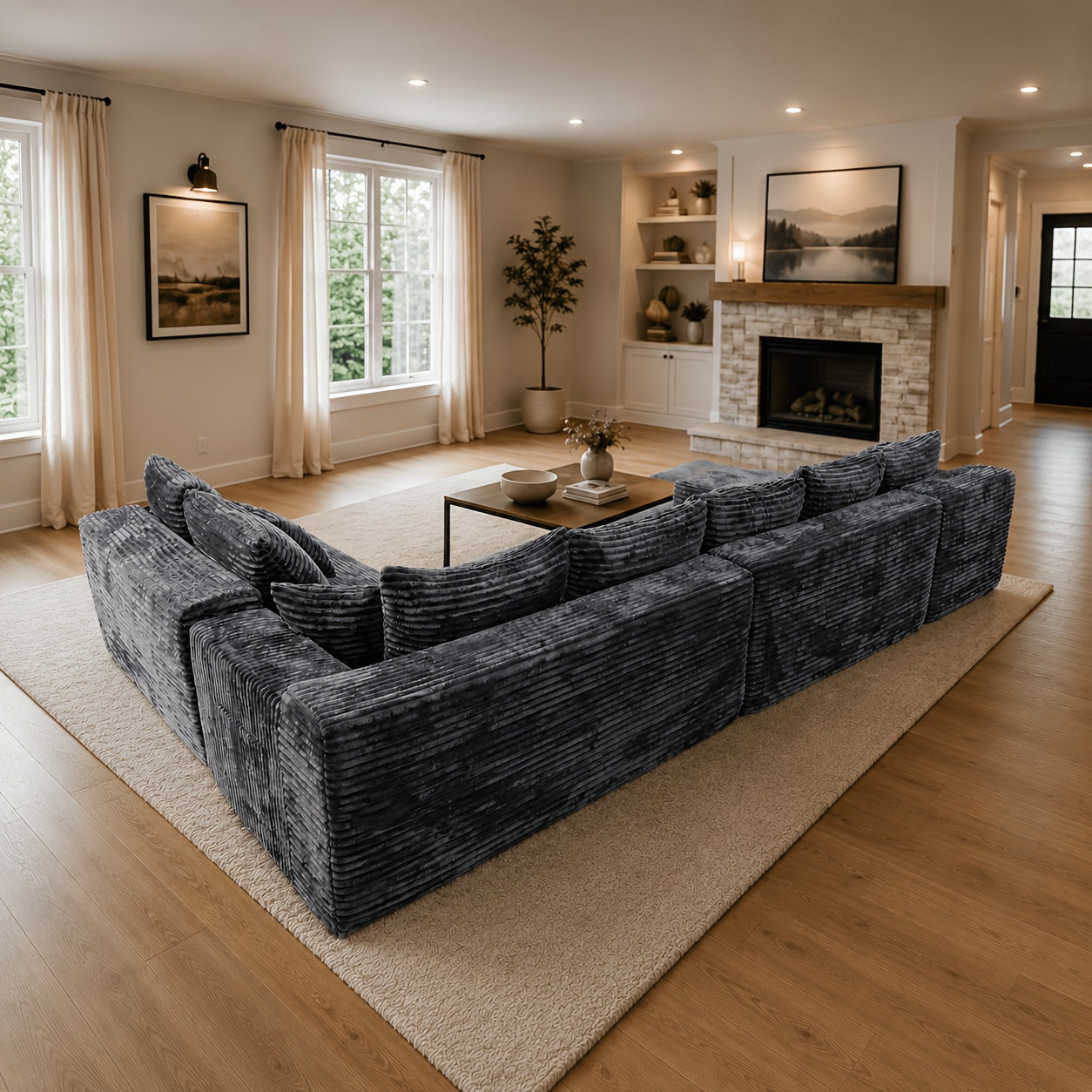 Mega Sofa | 223" Oversized L-Shape Boneless Corduroy Sectional with Detachable Chaise