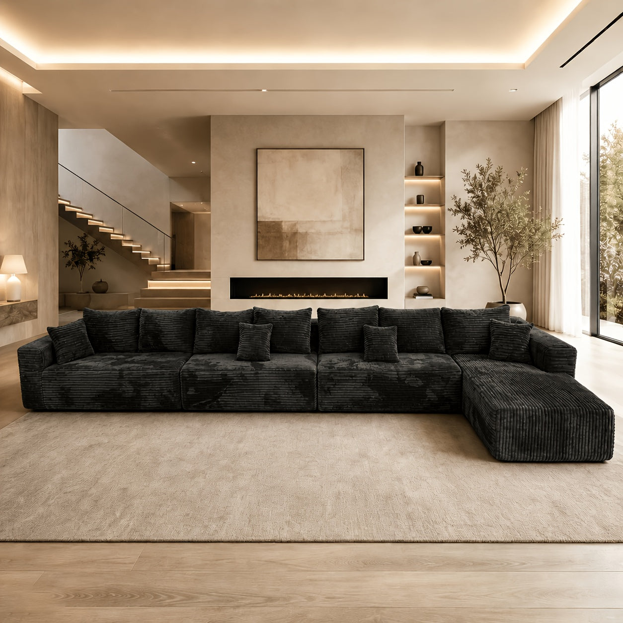 Mega Sofa | 223" Oversized L-Shape Boneless Corduroy Sectional with Detachable Chaise