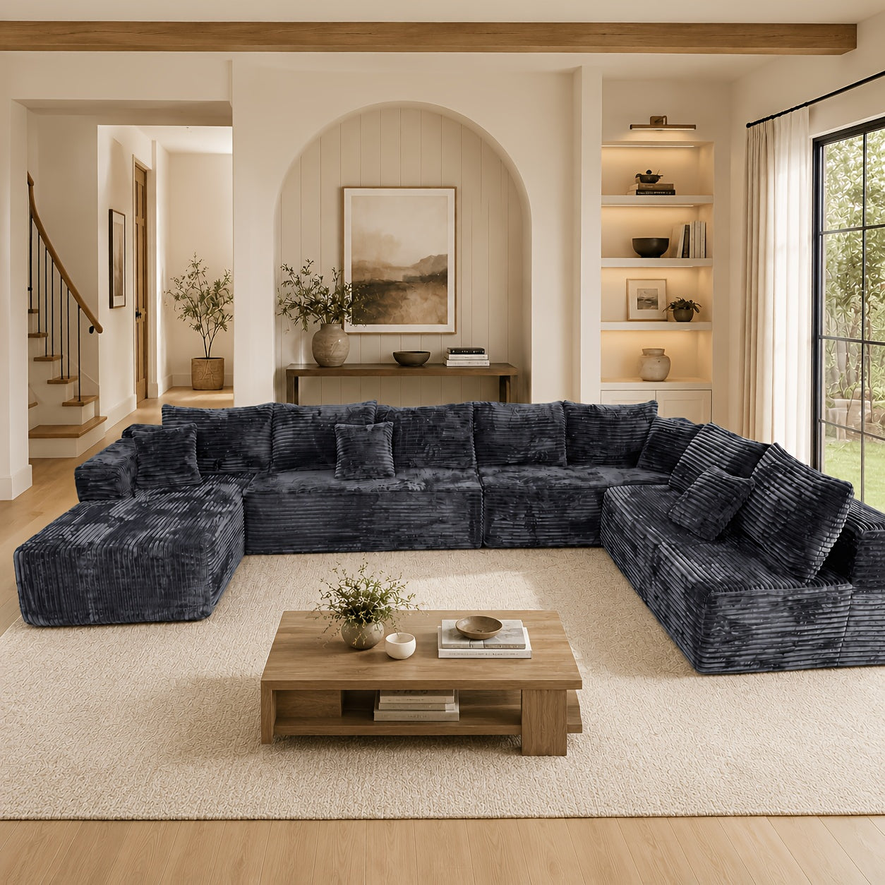 Mega Sofa | 223" Oversized L-Shape Boneless Corduroy Sectional with Detachable Chaise