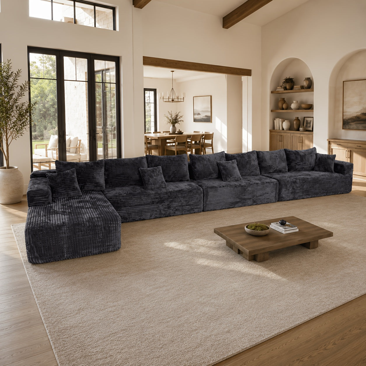 Mega Sofa | 223" Oversized L-Shape Boneless Corduroy Sectional with Detachable Chaise