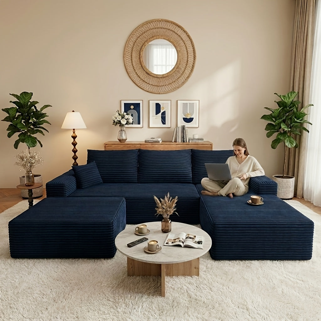 Flex Sofa | 96" U-Shape Boneless Corduroy Sectional with Ottoman