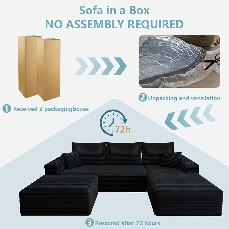 Flex Sofa | 96" U-Shape Boneless Corduroy Sectional with Ottoman