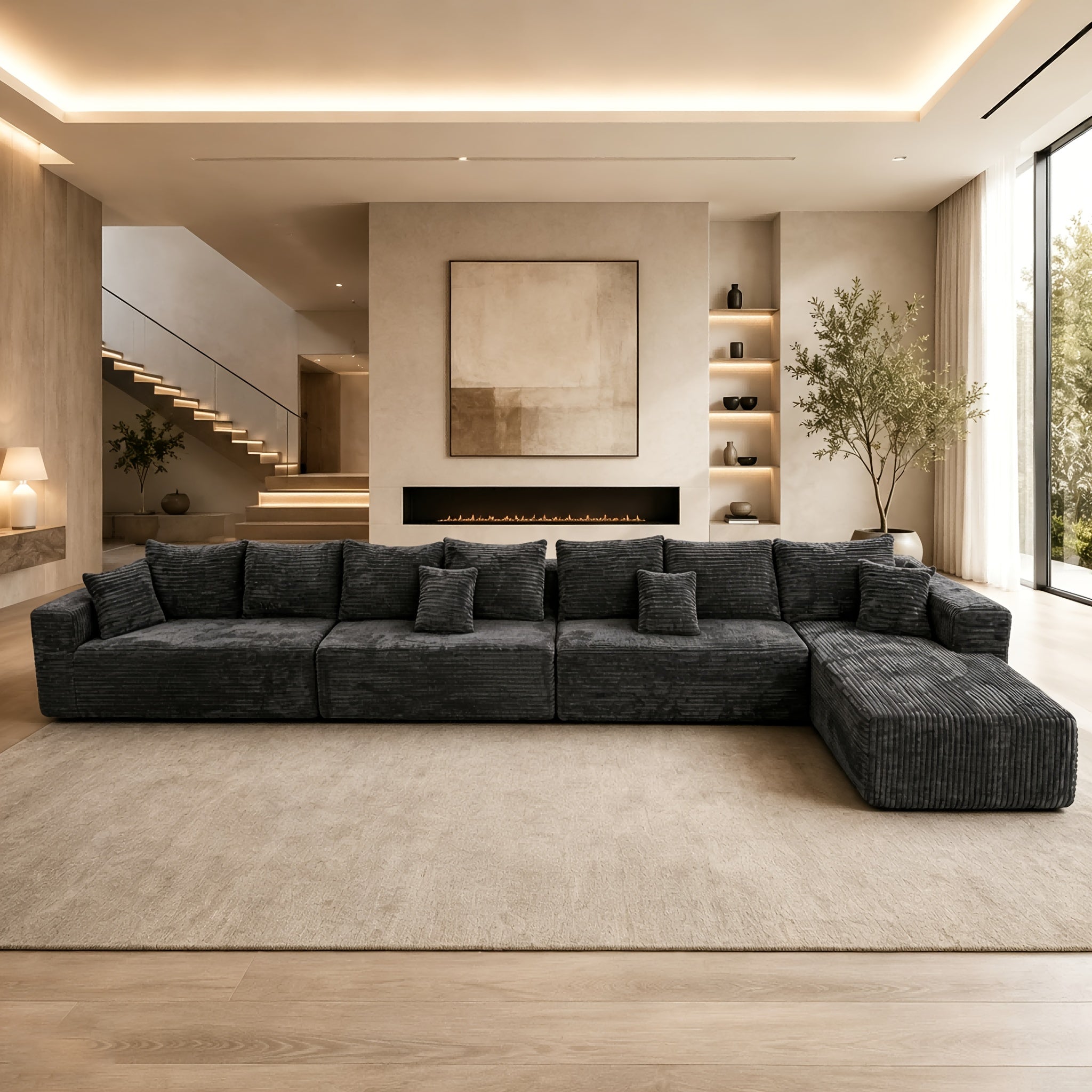 Mega Sofa | 223" Oversized L-Shape Boneless Corduroy Sectional with Detachable Chaise