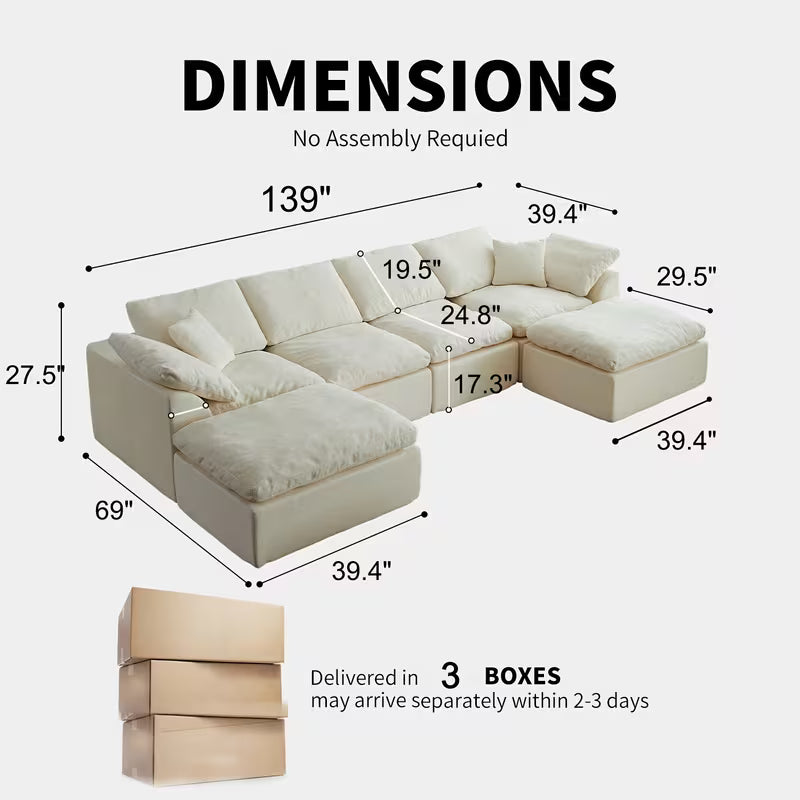Flex Sofa | 139" Chenille Modular Convertible Sofa-Bed with 2 Ottomans