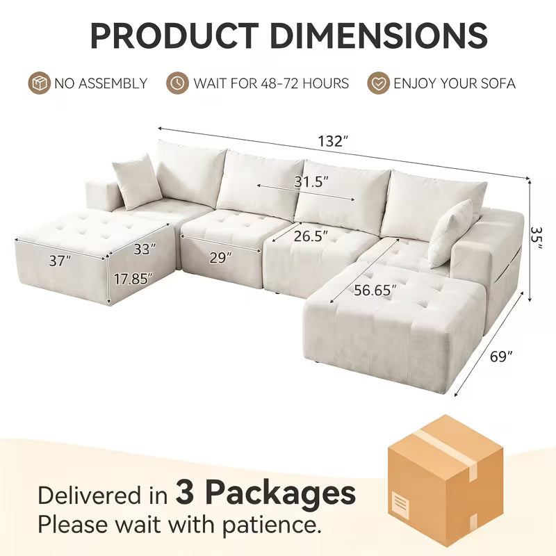 Flex Sofa | Convertible L/U-Shape Chenille Sectional with Ottoman