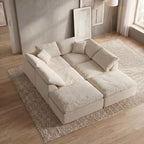 Flex Sofa | 139" Chenille Modular Convertible Sofa-Bed with 2 Ottomans