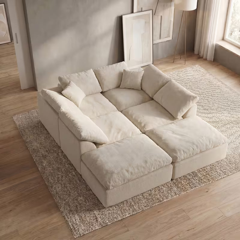 Flex Sofa | 139" Chenille Modular Convertible Sofa-Bed with 2 Ottomans